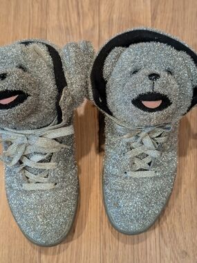 Glitter Bear High-Top Sneakers in Silver